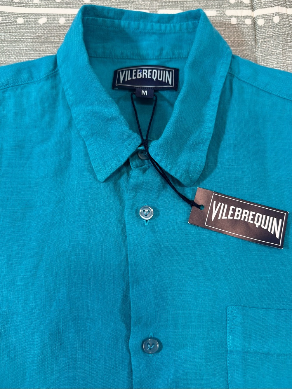 Vilebrequin Caroubis 100% Linen Shirt Lagon Turquoise Blue Medium